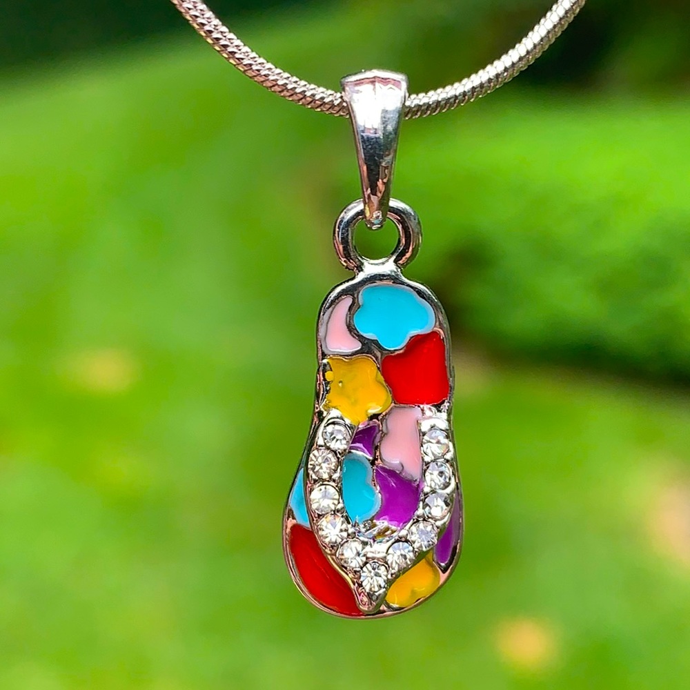 New multi colored flip flop Crystal on chain